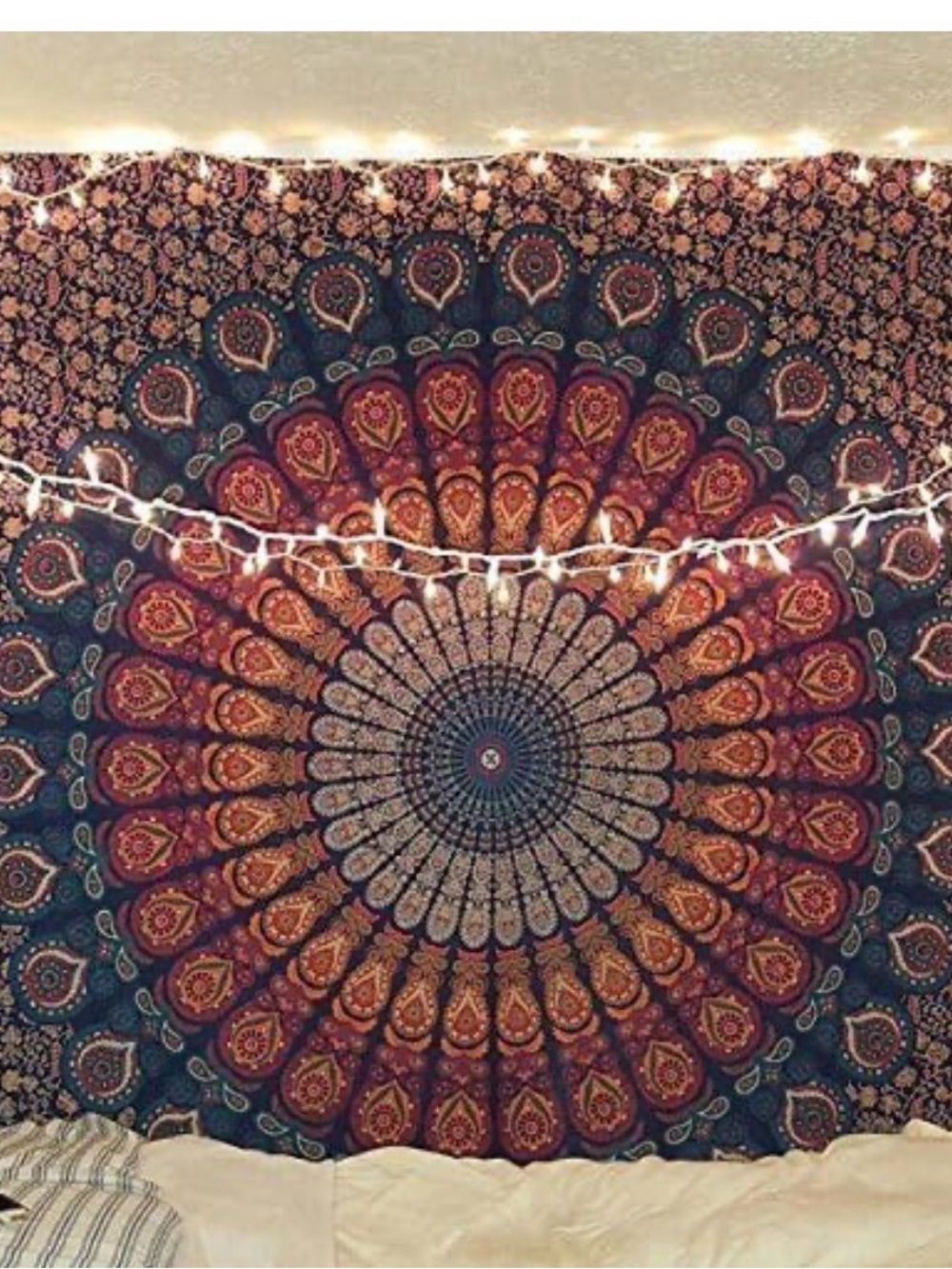 Bohemian Mandala Tapestry Wall Hanging - Navy & Orange 90x84